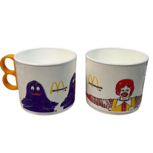 Vintage Ronald McDonalds & Grimace Plastic Collectible Mugs Logo Clown 1970s
